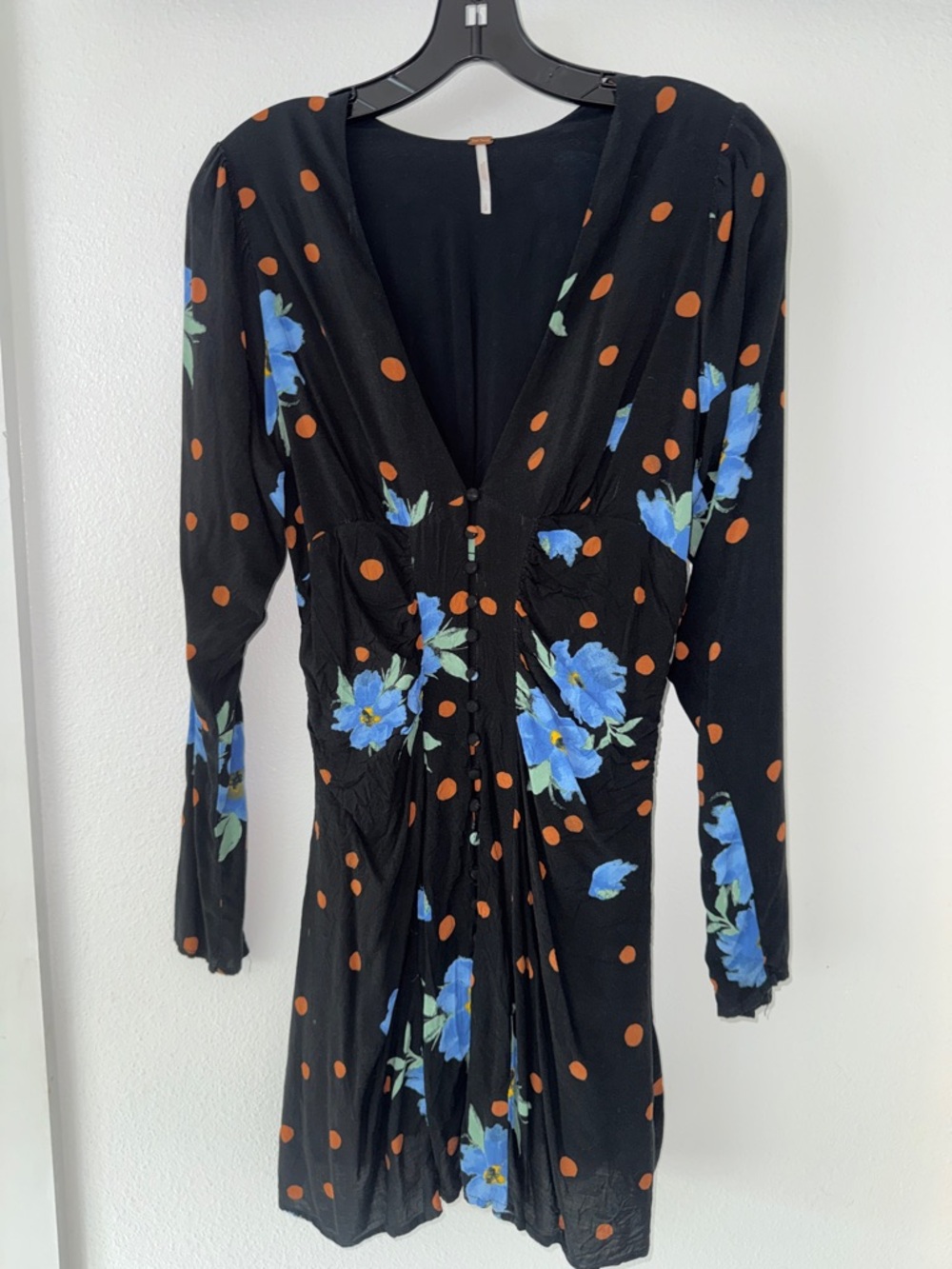Free People Black Floral & Polka Dot V-Neck Women’s Dress